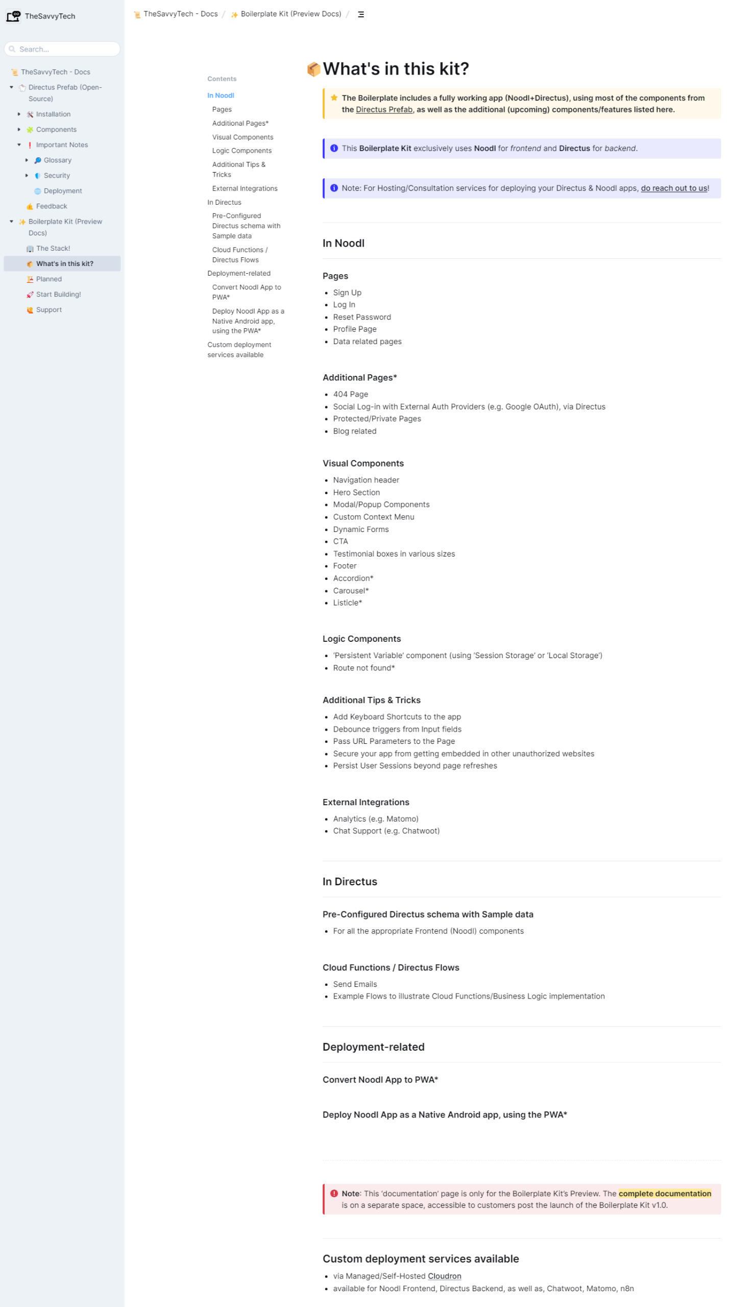 Boilerplate kit contents